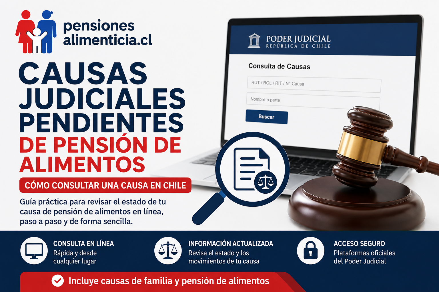 Imagen ilustrativa sobre causas judiciales pendientes de pensión de alimentos: cómo consultarlas en Chile